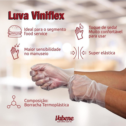 Luvas descartáveis Vabene Viniflex cor transparente tamanho M de elastômero termoplástico em kit de 10 x 100 unidades