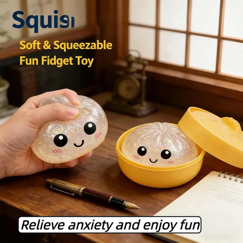 Juguete Antiestrés Squishy De Bolas De Masa Gigante – 9x9 Cm Con Brillantina, Diseño De Dumpling Que Rebota Y Amortigua, Ideal Para Adultos, Estudiantes Y Oficina
