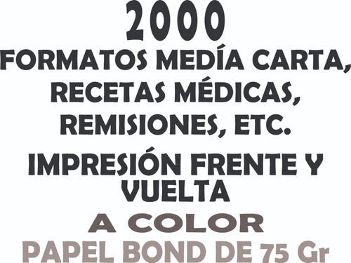 2000 Recetas Medicas Media Carta Impresión Frente Y Vuelta