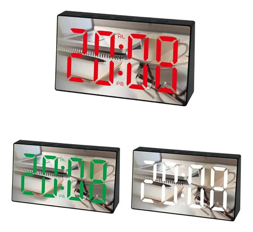 Reloj Despertador Digital Led De Escritorio Diseño Espejo