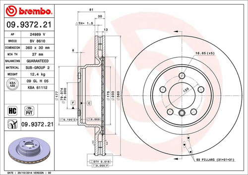 Disco De Freno / Range Rover Hse 2010 A 2012 Delan Ventilado