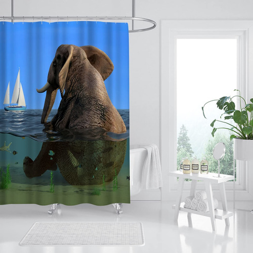 Cortina Ducha Diseño Elefante Animal Divertido Mar