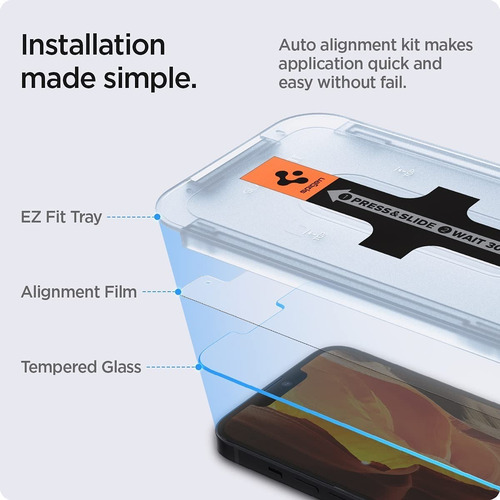 Imagen 3 de 4 de Protector Pantalla Spigen Glass Ez Fit iPhone 13promax Pack2