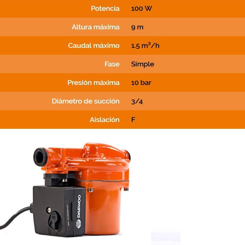 Bomba De Agua Presurizadora Daewoo 100w 25l/min 9m Rowa