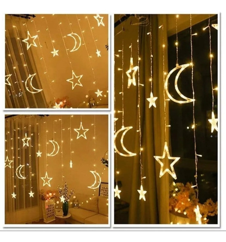 Guirnalda Cortina Led Luz Estrella Lunas Decoración Navidad