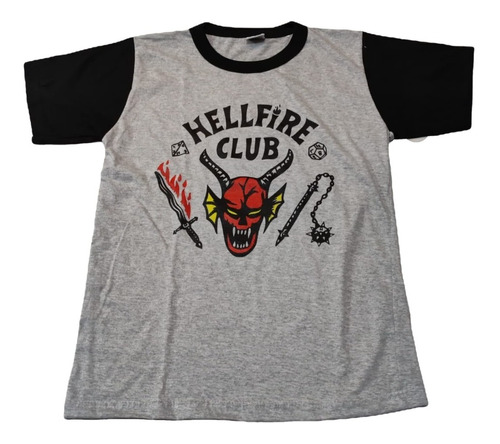 Remera Hellfire Club Algodon Premium Manga Ranglan Gris