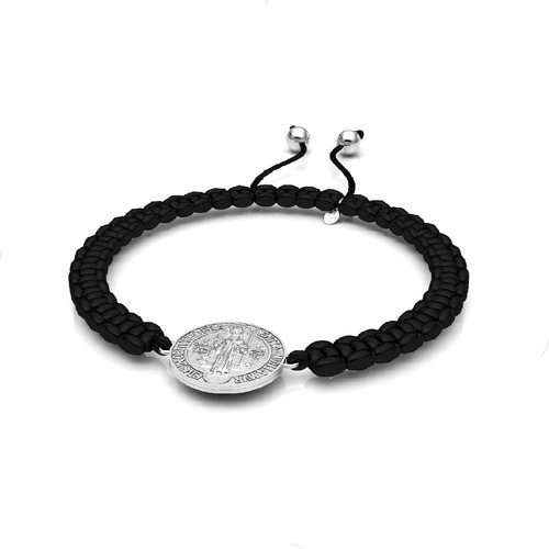 Pulsera Hilo San Benito De Plata Ley 925 Agálea Joyería Color Negro Diámetro 0 cm Largo 18