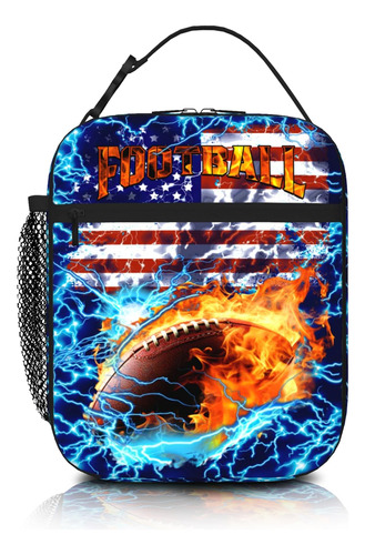 Fiambrera Futbol Americano Estampado Rayo Fuego Bolsa Para