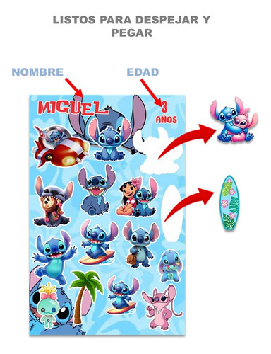 8 Planillas De Stickers Personalizados Kit Fiesta Personaje A Elegir Lilo Y Stitch