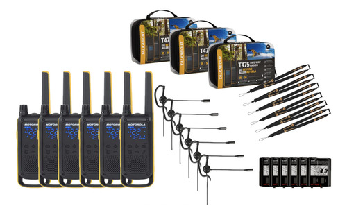 Motorola Talkabout T475 Radio Bidireccional Paquete De 6 Walkie Talkies Negro/amarillo 22 Canales Ptt Auriculares De Transporte Recargable