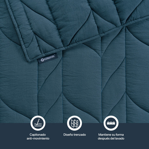 Edredón Duvet Trenzado Individual Con Funda De Almohada Esquimal | Textura Tipo Lino, Azul Océano
