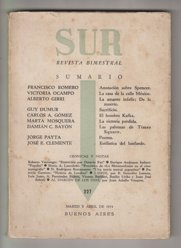 1954 Revista Sur N° 227 Victoria Ocampo Y Otros Argentina