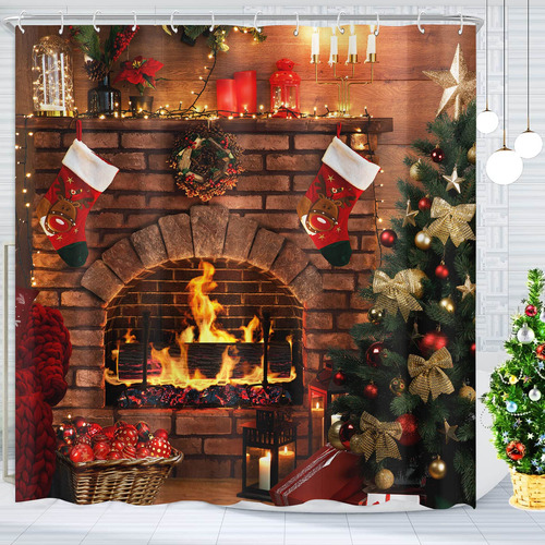 Fungarth Juego Cortina Ducha Para Chimenea Arbol Navidad 72