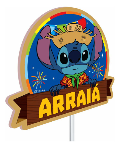 Topo De Bolo Festa Junina Stitch Decoração Junino 13x22cm
