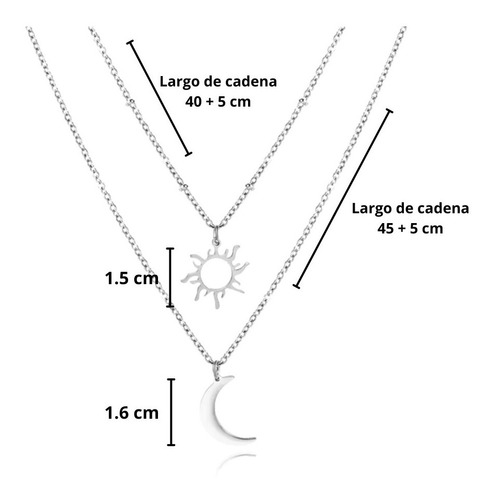 Collar Multicapa Mujer Doble Cadena Sol Y Luna Acero Plata
