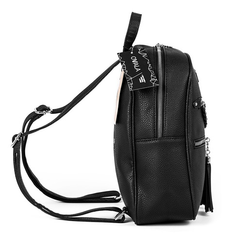 Imagen 6 de 7 de Mochila Mujer Urbana Negra Dama Bolsillos Lima