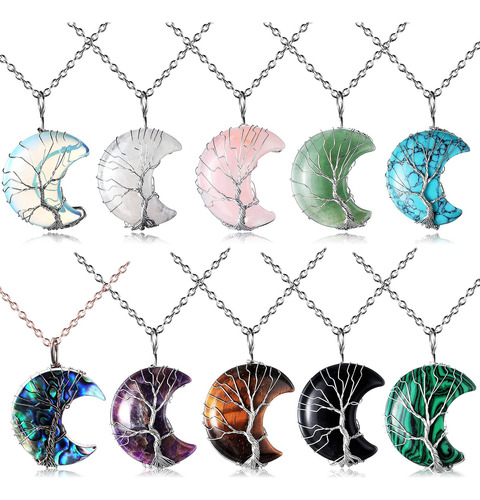 10 Collares De Cristal, Collar De Luna De Árbol De La Vida.