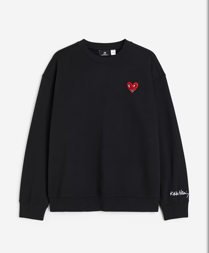 H&m Buzo Cuello Redondo Keith Haring Corazón Bordado