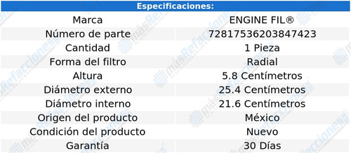 Filtro Para Aire Gmc G3500 L6 4.1l De 1982 A 1984 Engine Fil