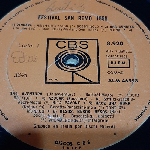 Sin Tapa Disco Festival San Remo 1969 Solo Milva Cp0