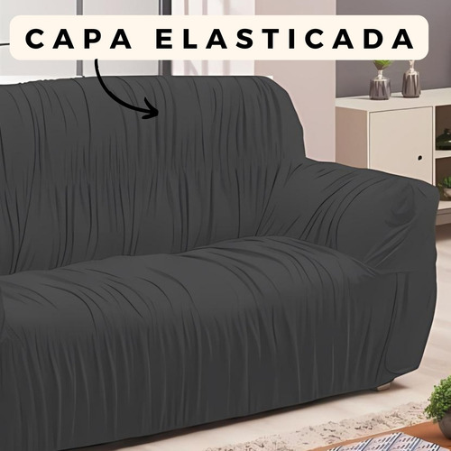 Capa De Sofá Três Lugares Elasticada De Malha Resistente Cor Cinza-escuro