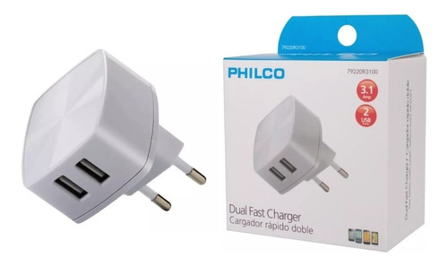 Cargador De Pared Doble Usb Carga Rapida Philco 3.2a 