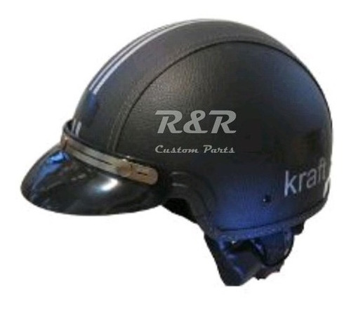 Capacete Kraft Com Aba Pala Couro Preto Custom Harley 56