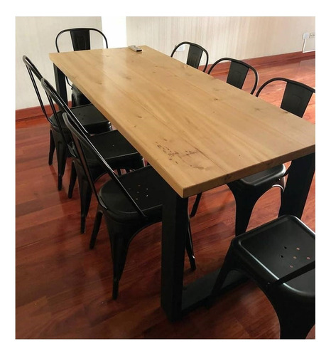 Mesa  Industrial Comedor Hierro Y Madera 180 X 80 Laqueada