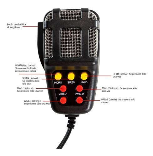 Imagen 2 de 10 de Sirena 100 Watts Con Megafono 7 Sonidos Alarma 12v P/ Motos