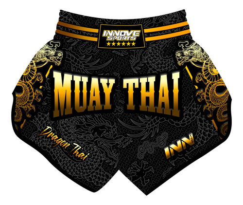 Short Muaythai Dragon Thai Dourado Unissex Curto