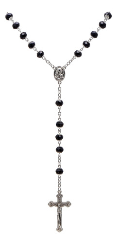 Collar De Rosario Católico Con Cristales Negros 76 Cm Cobre