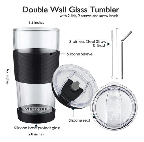 Vaso De Vidrio De Pared Doble Vimoztom Con Tapa A Prueba De