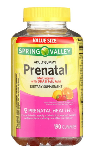 Spring Valley Prenatal Dha+acido Folico 190 Gomitas 