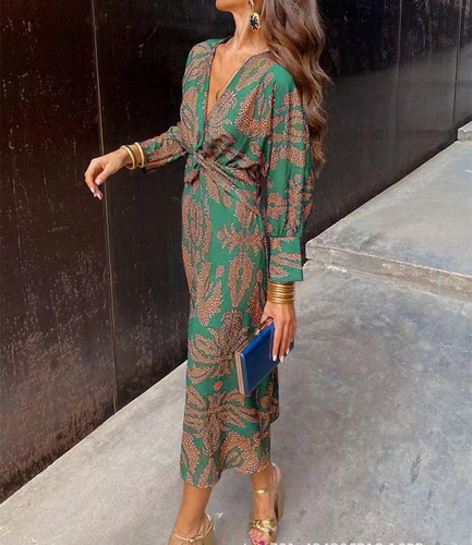 Vestido Midi Com Estampa De Outono 2024wish Com Decote Em V