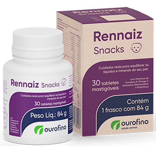 Rennaiz Snacks 30 Tabs Probiotico Omega 3 Vitamina Ourofino