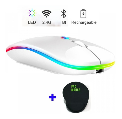 Imagen 2 de 5 de Kit Mouse Bluetooth Y 2.4g Recargable + Pad Mouse