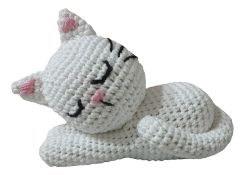 Gatita Blanca Dormida De Hilo Tejida Al Crochet Amigurumi