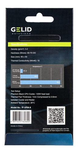 Imagen 3 de 3 de 2x Pad Térmico Gelid Gp-ultimate Tp-vp04-b 15w 90x50x1,0mm