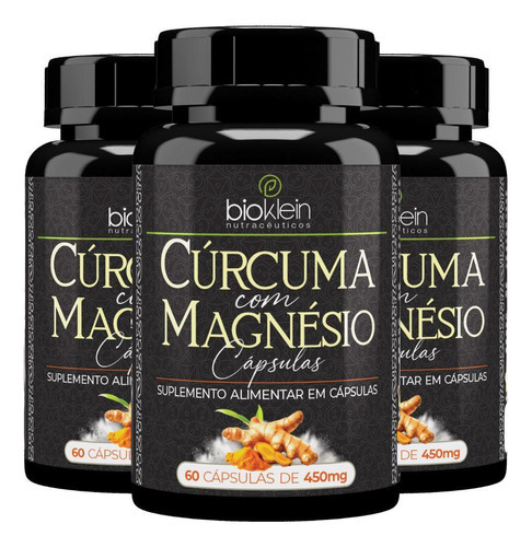 Kit 3x Cúrcuma Com Magnésio 60 Cápsulas - Bioklein