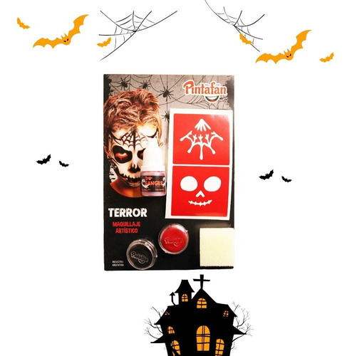 Set De Maquillaje Halloween Con Sangre Esponja Y Stencil X 2