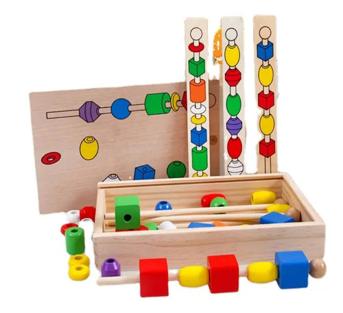 Juego Didáctico Cuentas Figuras Geométricas Palo Madera -94