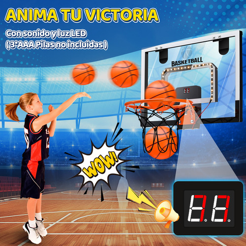 Canasta Basquetbol Niños Tablero de Basquetbol para Pared con 4 Mini Balón y Aro Anotador Aro Baloncesto Adul con Contador Electrónico de Puntaje Regalo Niños Juguetes Deportivos
