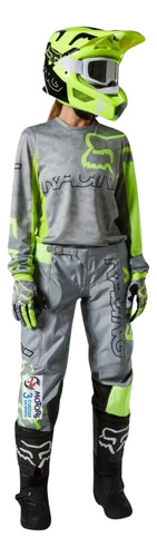 Jm Conjunto Mx Motocross Fox 180 Skew Mujer Gris Amarillo