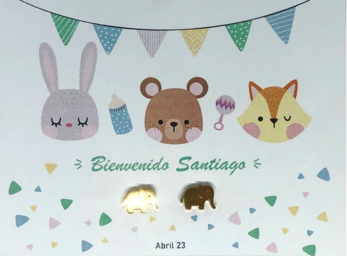 Imagen 2 de 9 de Recuerdo 12 Broquel Acero Baby Shower, Nacimiento C/tarjeta