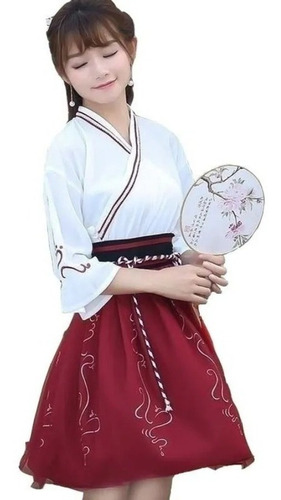 Vintage Blusa Y Falda Hanfu Japonés Kimono Vestido