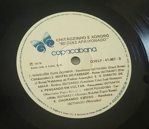 Lp 60 Dias Apaixonado Chitãozinho E Xororó 1979