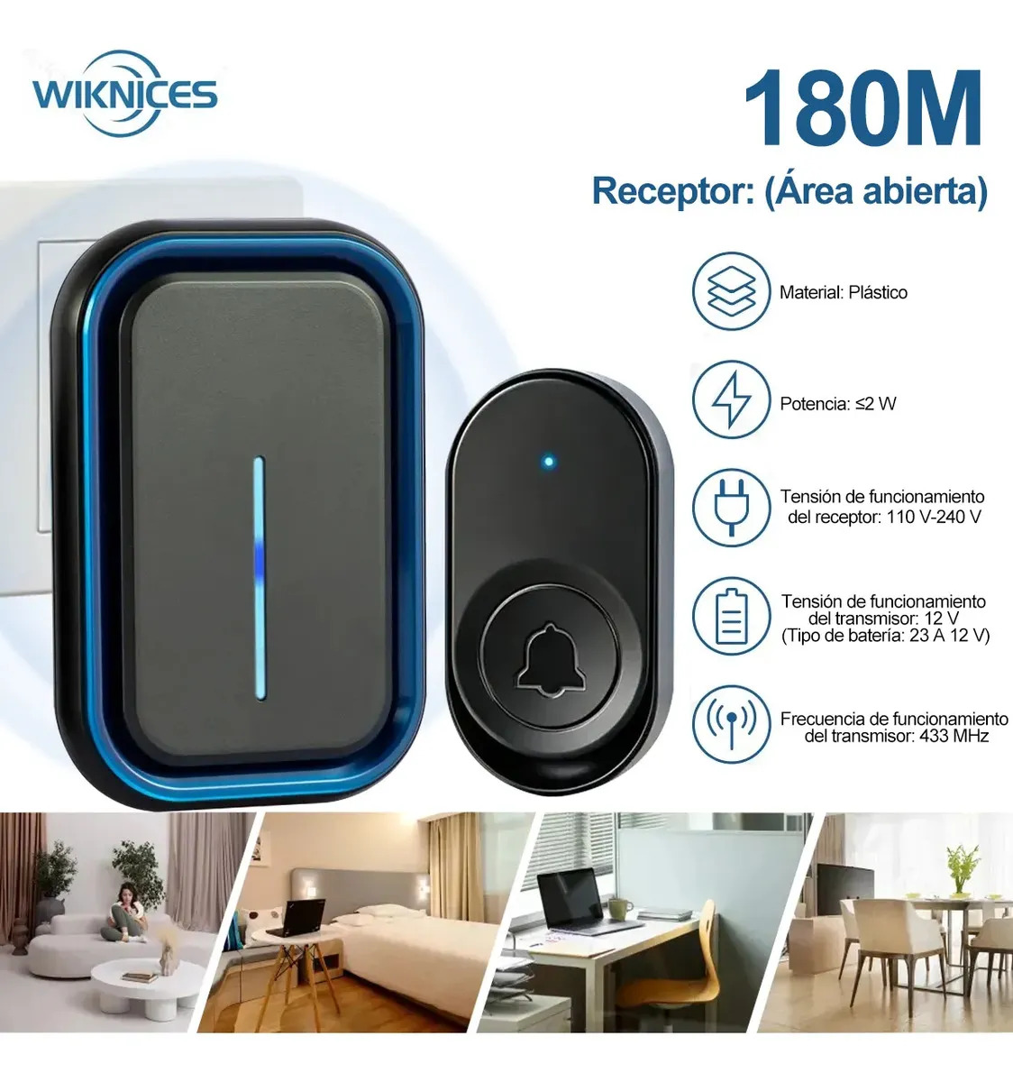 Timbre Inalámbrico Wiknices con 38 Melodías y Alcance de 180 m