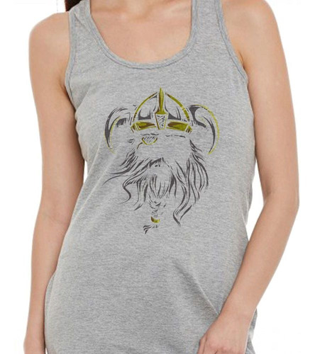 Musculosa Vikingo Con Casco Barba Atada Art