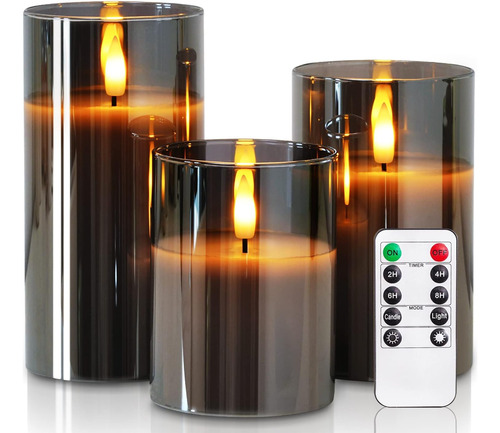 Homemory Grey Glass Flameless Candles, Battery Operated L...
