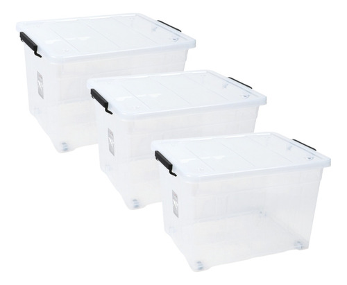 Set X3 Baul Caja Organizadora Plástico C/ruedas 42 Lts